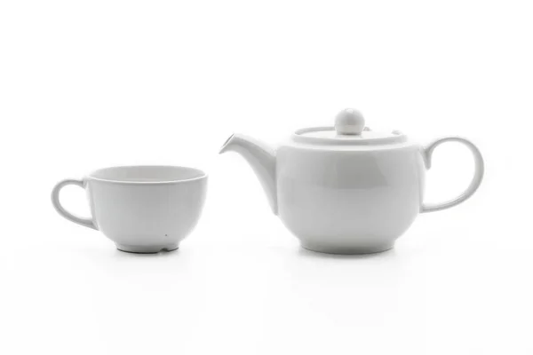 Olla de té blanco con taza de té — Foto de Stock