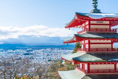 Mt. Fuji Chureito Pagoda Güz, Fujiyoshida ile.