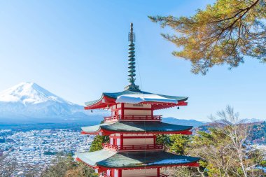 Mt. Fuji Chureito Pagoda Güz, Fujiyoshida ile.