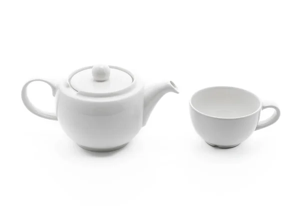 Panela de chá branco com xícara de chá — Fotografia de Stock