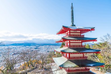 Mt. Fuji Chureito Pagoda Güz, Fujiyoshida ile.
