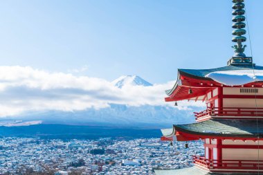 Mt. Fuji Chureito Pagoda Güz, Fujiyoshida ile.
