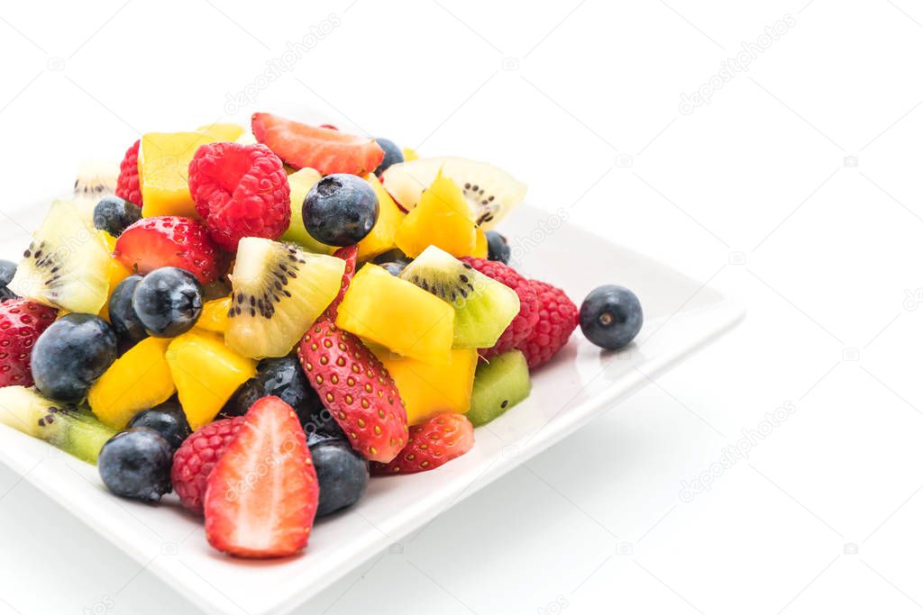 mixed fresh fruits (strawberry, raspberry, blueberry, kiwi, mang