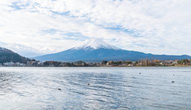 Japonya 'daki Kawaguchiko Gölü' nde Fuji Dağı..