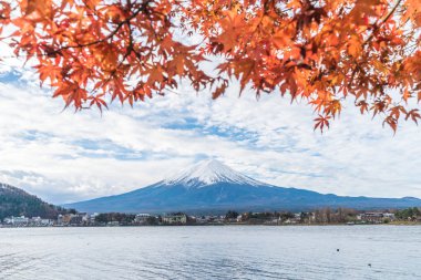 Japonya 'daki Kawaguchiko Gölü' nde Fuji Dağı..