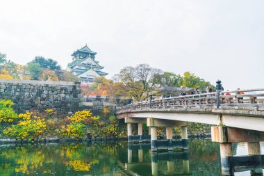 Osaka, Japonya - Kasım 20: Osaka Kalesi Park'ta kalabalık ziyaretçi. Ben