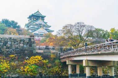 Osaka, Japonya - Kasım 20: Osaka Kalesi Park'ta kalabalık ziyaretçi. Ben