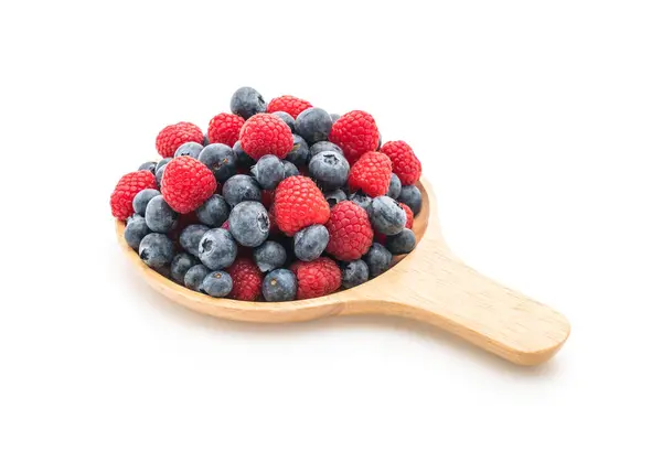 신선한 블루베리와 화이트에 rasberry — 스톡 사진
