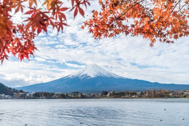 Japonya 'daki Kawaguchiko Gölü' nde Fuji Dağı..
