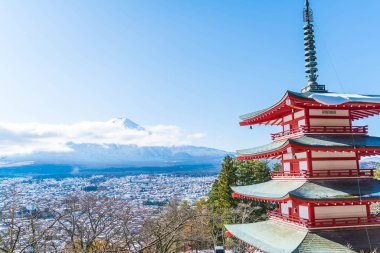 Mt. Fuji Chureito Pagoda Güz, Fujiyoshida ile.