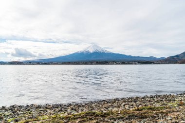 Japonya 'daki Kawaguchiko Gölü' nde Fuji Dağı..