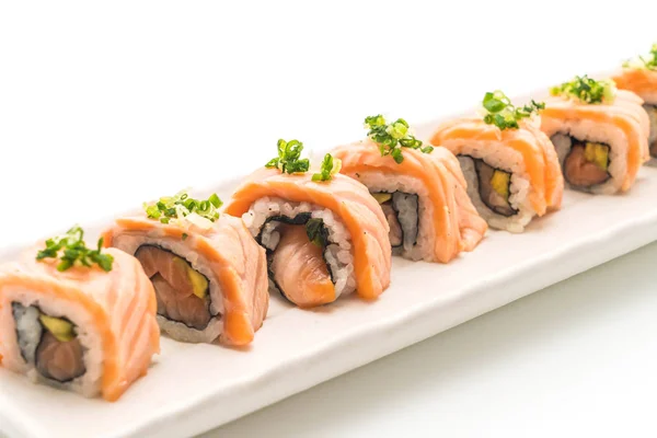 Grilled salmon sushi roll - japanese food style — Stock Photo, Image