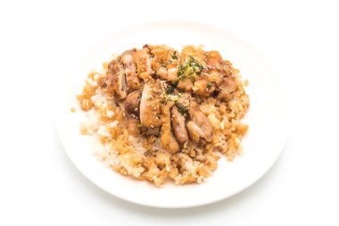 Teriyaki tavuk tepesinde pirinç 
