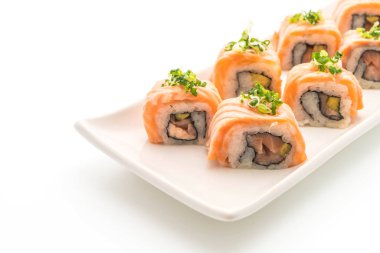 ızgara somon suşi roll - Japon gıda tarzı