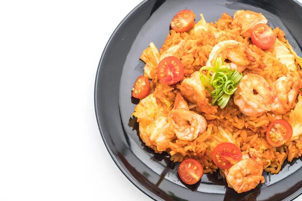 Kore baharatlı sos ve karides kızarmış pilav