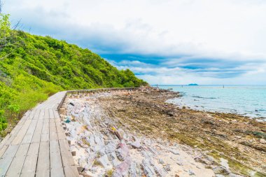Güzel tropikal beach Koh Larne Patta içinde adlı ile tahta köprü