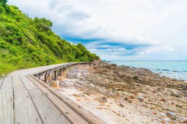 Güzel tropikal beach Koh Larne Patta içinde adlı ile tahta köprü