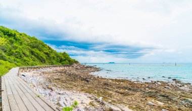 Güzel tropikal beach Koh Larne Patta içinde adlı ile tahta köprü