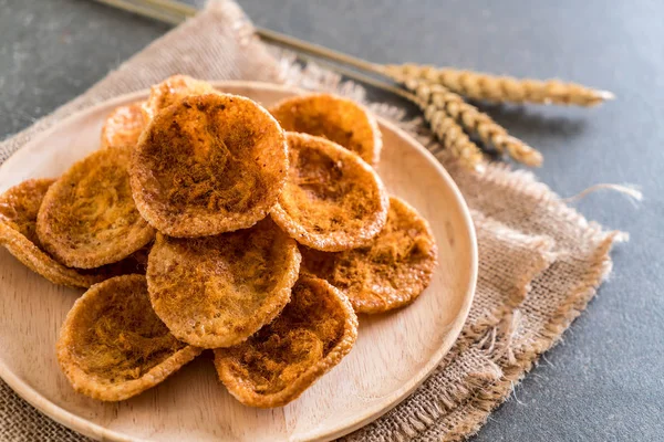 Dried shredded pork on rice cracker — Stock Photo, Image