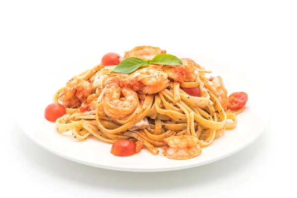 Spagetti garnélával és paradicsommal — Stock Fotó