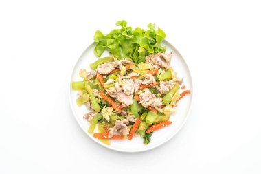 Tavada kızartılmış Shanghai Noodle domuz eti ile