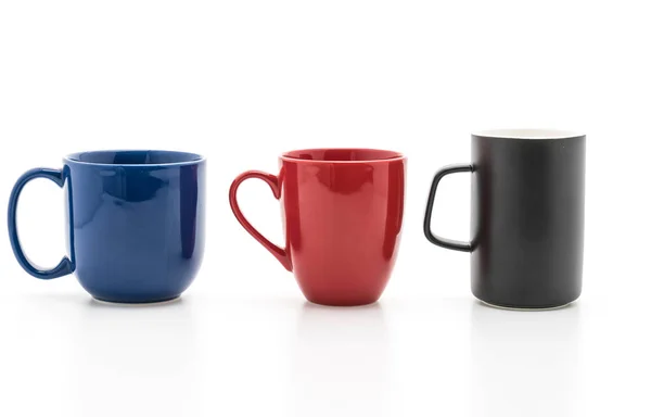 白地に黒、赤、青のカップのセット — ストック写真