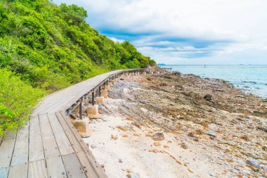 Güzel tropikal beach Koh Larne Patta içinde adlı ile tahta köprü