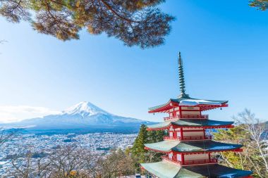 Mt. Fuji Chureito Pagoda Güz, Fujiyoshida ile.