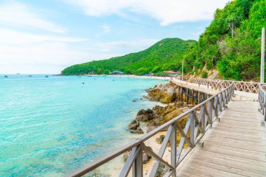 Güzel tropikal beach Koh Larne Patta içinde adlı ile tahta köprü