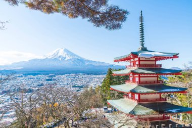 Mt. Fuji Chureito Pagoda Güz, Fujiyoshida ile.