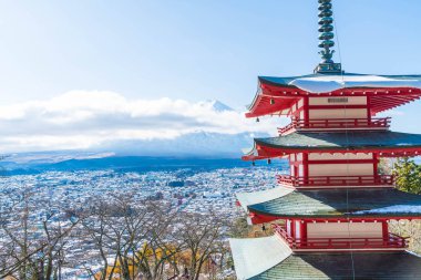 Mt. Fuji Chureito Pagoda Güz, Fujiyoshida ile.
