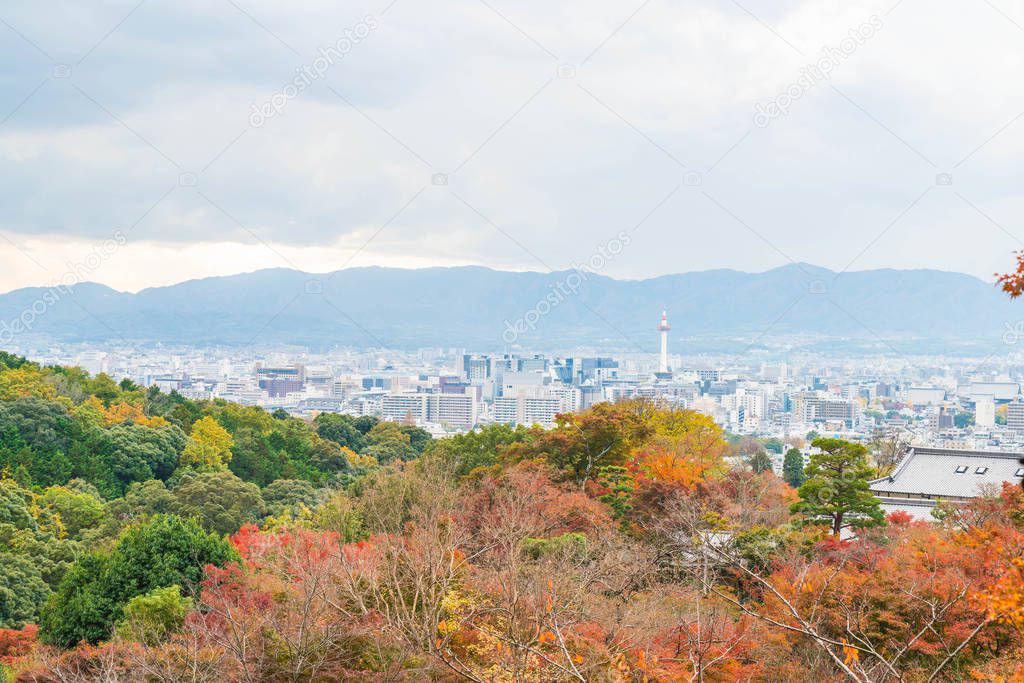 Aerial view of Kyoto City from Kiyomizu-dera in Autumn season.