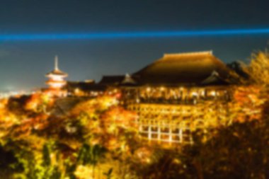 Soyut bulanıklık Kiyomizu-dera Tapınağı ve büyük bir veranda, Kyoto,