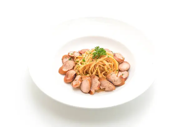 Spaghetti with sausage — Stock Photo, Image