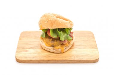 Ev yapımı taze lezzetli hamburger üzerinde beyaz backg izole Close-Up