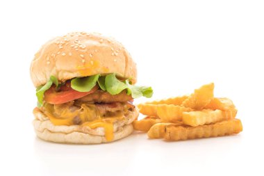 Ev yapımı taze lezzetli hamburger üzerinde beyaz backg izole Close-Up