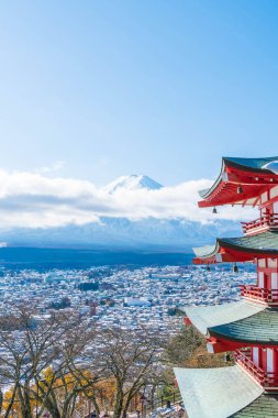 Mt. Fuji Chureito Pagoda Güz, Fujiyoshida ile.