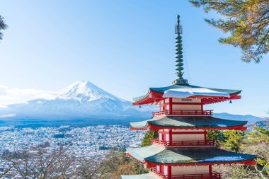 Mt. Fuji Chureito Pagoda Güz, Fujiyoshida ile.