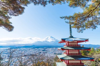 Mt. Fuji Chureito Pagoda Güz, Fujiyoshida ile.