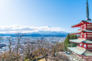 Mt. Fuji Chureito Pagoda Güz, Fujiyoshida ile.