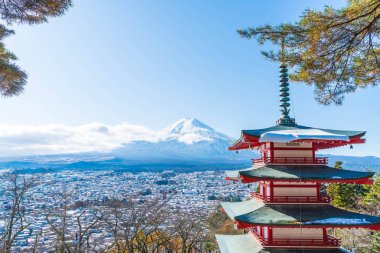 Mt. Fuji Chureito Pagoda Güz, Fujiyoshida ile.
