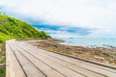 Güzel tropikal beach Koh Larne Patta içinde adlı ile tahta köprü