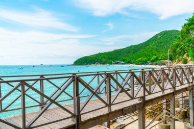 Güzel tropikal beach Koh Larne Patta içinde adlı ile tahta köprü