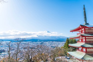 Mt. Fuji Chureito Pagoda Güz, Fujiyoshida ile.