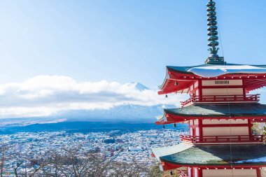 Mt. Fuji Chureito Pagoda Güz, Fujiyoshida ile.