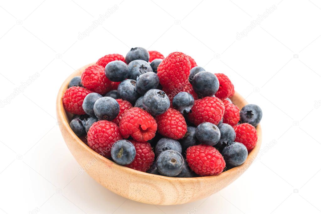 fresh blueberry and rasberry on white