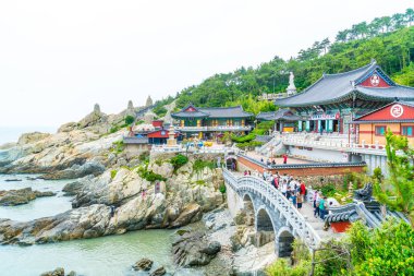 Busan, Güney Kore-Temmuz 11,2017: Turistik ziyaret Haedong Yonggung 
