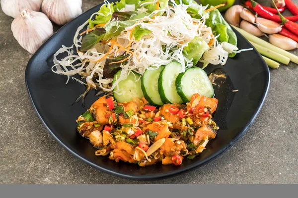 Fried salmon spicy salad — Stock Photo, Image