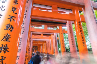 Kyoto, Japonya - 23 Kasım 2016: Yakın ağ geçitleri Fushimi Inari Tai içinde