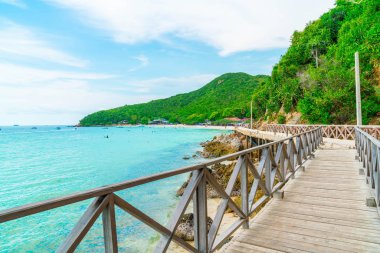 Güzel tropikal beach Koh Larne Patta içinde adlı ile tahta köprü